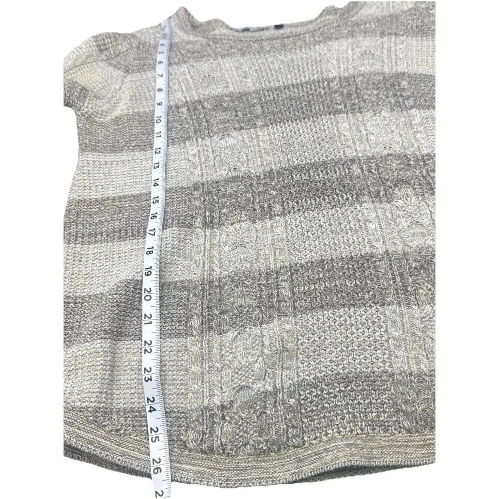 Keren Hart Women’s Gray Striped 3/4 Sleeve Scoop Neck Cotton‎ Sweater Top Sz XL